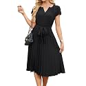 ECOWISH Womens Casual Midi Dresses Solid V Neck Short Sleeve Button Shirt Belted Dress with Pockets for Spring Summer 2026