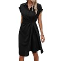 ECOWISH Womens Casual Midi Dresses Solid V Neck Short Sleeve Button Shirt Belted Dress with Pockets for Spring Summer 2026