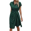 ECOWISH Womens Casual Midi Dresses Solid V Neck Short Sleeve Button Shirt Belted Dress with Pockets for Spring Summer 2026