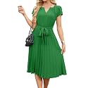 ECOWISH Womens Casual Midi Dresses Solid V Neck Short Sleeve Button Shirt Belted Dress with Pockets for Spring Summer 2026