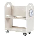 ECR4Kids Mobile Book Cart with Countdown Timer, Classroom Bookshelf, White Wash