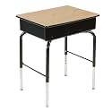 ECR4Kids Open Front Desk with Metal Storage Book Box, Adjustable, Classroom Furniture, Oak