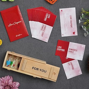 ecraftindia 12 love coupons for you wooden valentine gift box with message bottle set- valentine gift for girlfriend boyfriend husband wife- valentine day gifts- valentine day decoration items