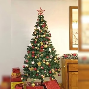 ecraftindia green artificial christmas tree 6 feet pine tree with stand and 100 christmas tree decoration items ornaments props  merry xmas decorations for home office church