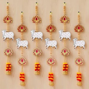 ecraftindia artificial marigold flowers hangings with bangles ringing bells 6 cow flowers wall hangings