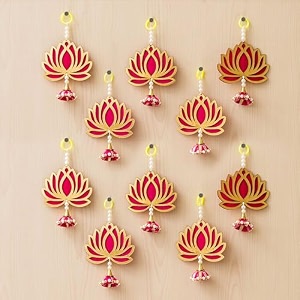 ecraftindia artificial marigold flowers hangings with bangles ringing bells 10 lotus with jhumki style