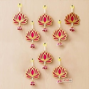 ecraftindia artificial marigold flowers hangings with bangles ringing bells 8 lotus with jhumki style