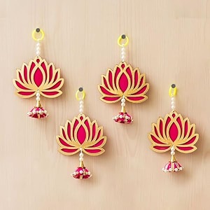ecraftindia artificial marigold flowers hangings with bangles ringing bells 4 lotus with jhumki style