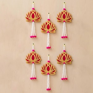 ecraftindia artificial marigold flowers hangings with bangles ringing bells 6 goden floral lotus wall hangings