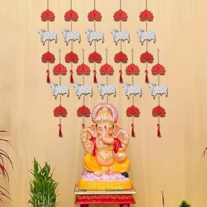 ecraftindia lotus cow beads tassel decorative hanging for diwali ganesh chaturthi navratri decoration floral wall hangings for home temple main door entrancediwali decoration items pack of 10