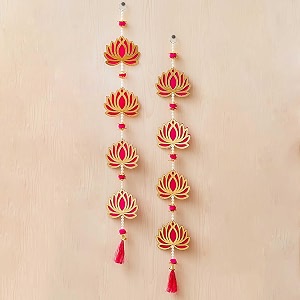 ecraftindia artificial marigold flowers hangings with bangles ringing bells 2 pink lotus flowers wall hanging