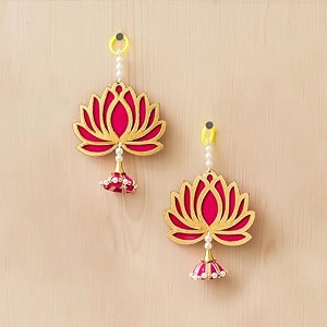 ecraftindia artificial marigold flowers hangings with bangles ringing bells 2 lotus with jhumki style