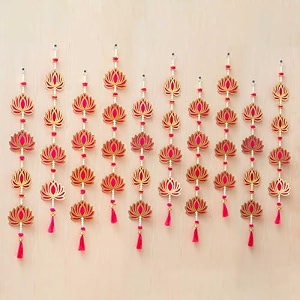 ecraftindia artificial marigold flowers hangings with bangles ringing bells 10 pink lotus flowers wall hanging