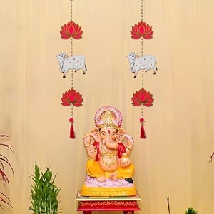 ecraftindia lotus cow beads tassel decorative hanging for diwali ganesh chaturthi navratri decoration floral wall hangings for home temple main door entrancediwali decoration items pack of 2