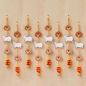 ecraftindia artificial marigold flowers hangings with bangles ringing bells 8 cow flowers wall hangings