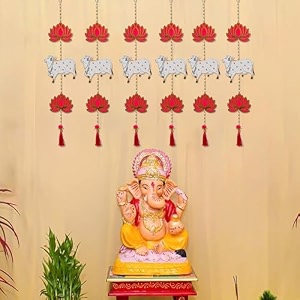 ecraftindia lotus cow beads tassel decorative hanging for diwali ganesh chaturthi navratri decoration floral wall hangings for home temple main door entrancediwali decoration items pack of 6