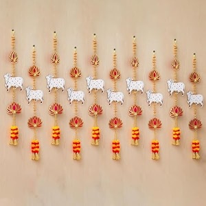 ecraftindia lotus cow flowers decorative wall hangings for diwali decoration pack of 10- floral wall decor lotus wall hangings for home temple main door- diwali decoration items for home decor