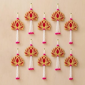 ecraftindia artificial marigold flowers hangings with bangles ringing bells 10 goden floral lotus wall hangings