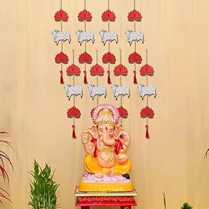 ecraftindia lotus cow beads tassel decorative hanging for diwali ganesh chaturthi navratri decoration floral wall hangings for home temple main door entrancediwali decoration items pack of 8