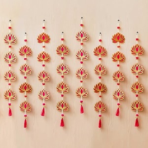 ecraftindia artificial marigold flowers hangings with bangles ringing bells 8 pink lotus flowers wall hanging