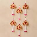eCraftIndia Artificial Marigold Flowers Hangings with Bangles Ringing Bells (6, Goden Floral Lotus Wall Hangings)