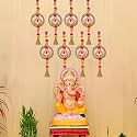 eCraftIndia Lotus in Golden Rings with Pom Pom &amp; Bell Toran for Home Decor (Pack of 8) | Lotus Hangings for Main Door Entrance, Pooja Room, Temple | Ganesh Chaturthi Navratri, Diwali Decoration Items