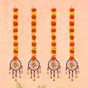 eCraftIndia Artificial Marigold Flowers Hangings with Bangles Ringing Bells (Pack of 4) | Artificial Flowers for Home Decoration | Wedding, Ganpati, Navratri, Diwali Decoration Items