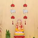 eCraftIndia Lotus, Cow, Beads, Tassel Decorative Hanging for Diwali Ganesh Chaturthi Navratri Decoration| Floral Wall Hangings for Home Temple Main Door Entrance|Diwali Decoration Items| Pack of 2