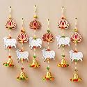 eCraftIndia Artificial Marigold Flowers Hangings with Bangles Ringing Bells (6, Lotus Cow Bell Wall Hangings)