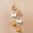 eCraftIndia Artificial Marigold Flowers Hangings with Bangles Ringing Bells (2, Lotus Cow Bell Wall Hangings)
