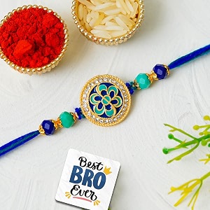 ecraftindia beautiful flower designer rakhi for brother with gift combo set  raksha bandhan rakhi for bhaiya bhabhi bhai kids boy  best bro ever fridge magnet  roli chawal pack