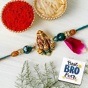 ecraftindia blessing lord ganesha rakhi for brother with gift combo set  designer raksha bandhan rakhi for bhai bhaiya kids boy  best bro ever fridge magnet  roli chawal pack