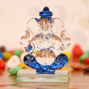artisyn blue and transparent double sided crystal car ganesha showpiece decorative showpiece  -  75 cm