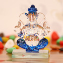 Artisyn Blue and Transparent Double Sided Crystal Car Ganesha Showpiece Decorative Showpiece  -  7.5 cm