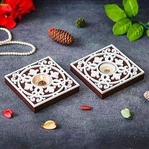 ecraftindia brown amp white decorative tea light candle holders diya stands  tea light holders  christmas diwali decoration items for home decor  set of 12