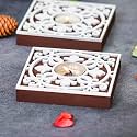 eCraftIndia Brown &amp; White Decorative Tea Light Candle Holders, Diya Stands | Tea Light Holders | Christmas Diwali Decoration Items for Home Decor | Set of 4