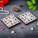eCraftIndia Brown & White Decorative Tea Light Candle Holders, Diya Stands | Tea Light Holders | Christmas Diwali Decoration Items for Home Decor | Set of 2