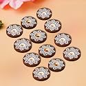 eCraftIndia Brown &amp; White Round Handcrafted Wooden Block Print Tea Light Candle Holders, Diya Stands | Tea Light Holders | Christmas Diwali Decoration Items for Home Decor | Set of 12