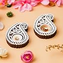 eCraftIndia Brown White Buta or Paisley Shaped Decorative Tea Light Candle Holders, Diya Stands for Diwali | Tea Light Holders | Diwali Decoration Items for Home Decor | Set of 2