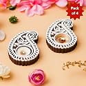 eCraftIndia Brown White Buta or Paisley Shaped Decorative Tea Light Candle Holders, Diya Stands for Diwali | Tea Light Holders | Diwali Decoration Items for Home Decor | Set of 4