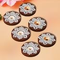 eCraftIndia Brown &amp; White Round Handcrafted Wooden Block Print Tea Light Candle Holders, Diya Stands | Tea Light Holders | Christmas Diwali Decoration Items for Home Decor | Set of 6
