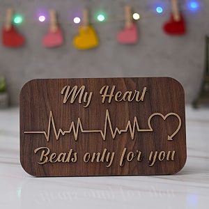 ecraftindia brown my heart beats only for you wooden showpiece  valentine gift for girlfriend boyfriend husband wife  valentine day gift  valentine day decoration item