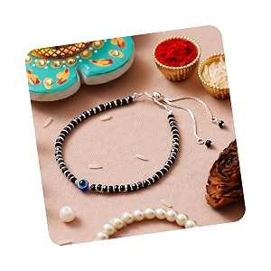 ecraftindia evil eye beads 925 pure sterling silver rakhi for brother bhaiya bhai  roli chawal pack  raksha bandhan bracelet rakhi hamper  chandi ki rakhis