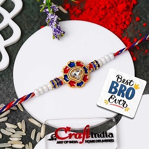 ecraftindia flower kundan pearl designer rakhi for brother with gift combo set  raksha bandhan rakhi for bhai bhaiya  best bro ever fridge magnet  roli chawal pack