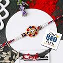 eCraftIndia Flower Kundan Pearl Designer Rakhi for Brother with Gift Combo Set | Raksha Bandhan Rakhi for Bhai Bhaiya | Best Bro Ever Fridge Magnet | Roli Chawal Pack