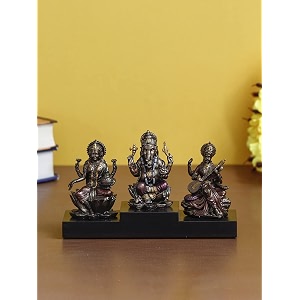 ecraftindia ganesha laxmi saraswari on base cold cast bronze resin decorative figurine brown one size ubkc288 religious