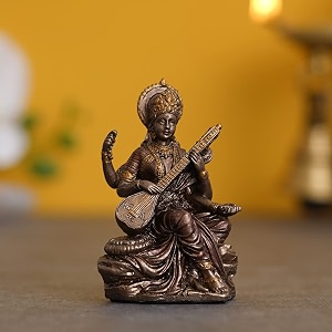 ecraftindia bronze resin goddess saraswati idol playing veena saraswati murti for home temple pooja room school library saraswati statue hindu goddess of knowledge music art wisdom learning