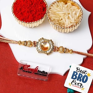 ecraftindia golden designer floral rakhi for brother with gift combo set hamper  raksha bandhan rakhi for bhai bhaiya  best bro ever fridge magnet  roli chawal pack