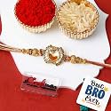 eCraftIndia Golden Designer Floral Rakhi for Brother with Gift Combo Set Hamper | Raksha Bandhan Rakhi for Bhai Bhaiya | Best Bro Ever Fridge Magnet | Roli Chawal Pack
