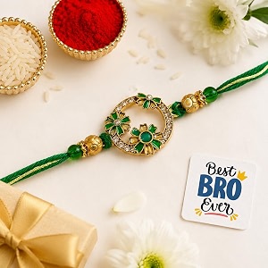 ecraftindia golden green beautiful flowers designer rakhi for brother with gift combo set  raksha bandhan rakhi for bhai bhaiya bhabhi  best bro ever fridge magnet  roli chawal pack
